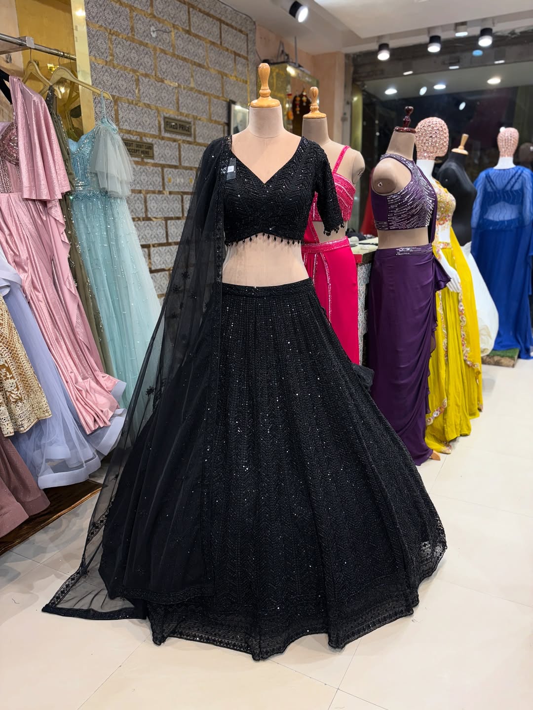 Elegant Black Sequin Embellished Lehenga Choli with Net Dupatta – Party & Cocktail Wear
