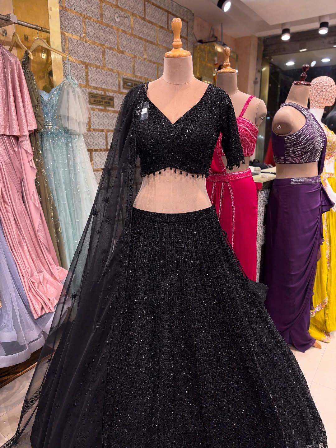 Elegant Black Sequin Embellished Lehenga Choli with Net Dupatta – Party & Cocktail Wear