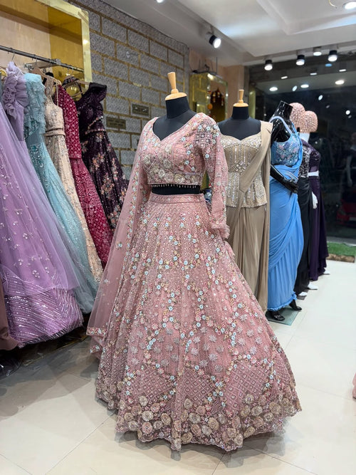 Designer Pink Embroidered Lehenga Choli with Net Dupatta – Luxury Party & Bridal Wear