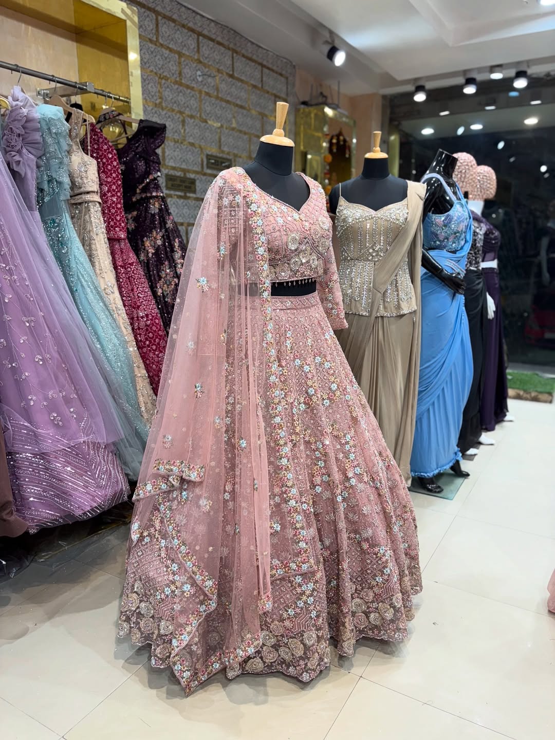 Designer Pink Embroidered Lehenga Choli with Net Dupatta – Luxury Party & Bridal Wear