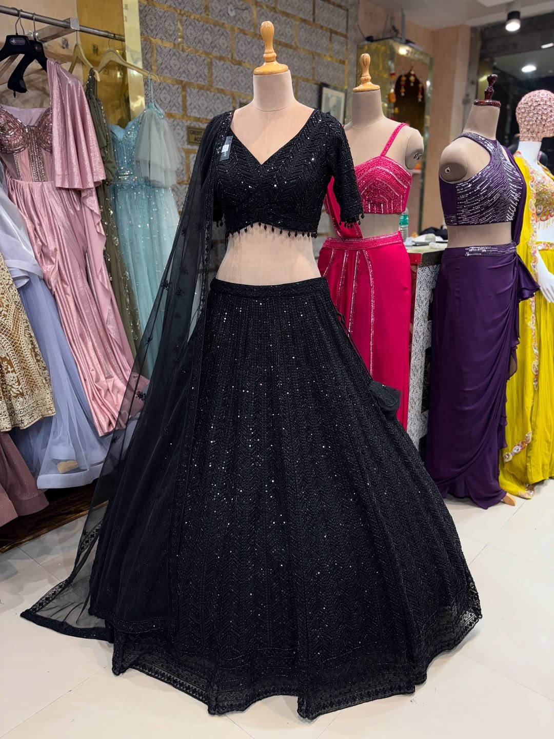 Elegant Black Sequin Embellished Lehenga Choli with Net Dupatta – Party & Cocktail Wear