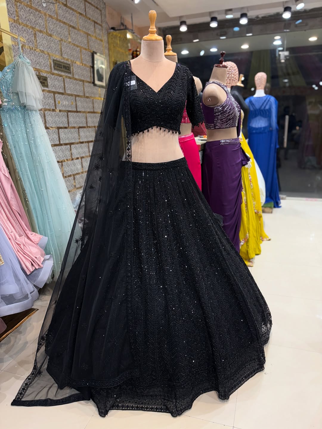 Elegant Black Sequin Embellished Lehenga Choli with Net Dupatta – Party & Cocktail Wear
