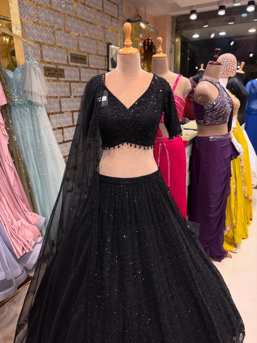 Elegant Black Sequin Embellished Lehenga Choli with Net Dupatta – Party & Cocktail Wear