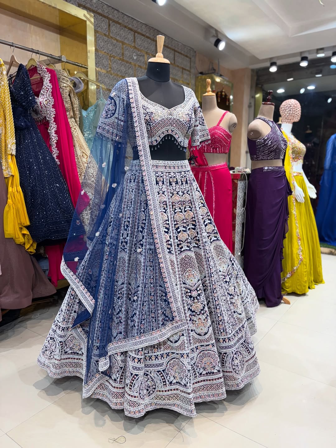 Royal Navy Blue Heavy Embroidered Lehenga Choli with Net Dupatta – Wedding & Designer Wear