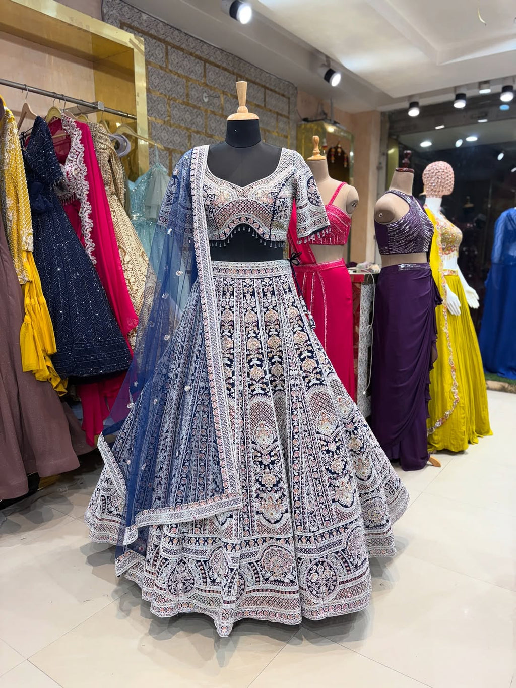Royal Navy Blue Heavy Embroidered Lehenga Choli with Net Dupatta – Wedding & Designer Wear