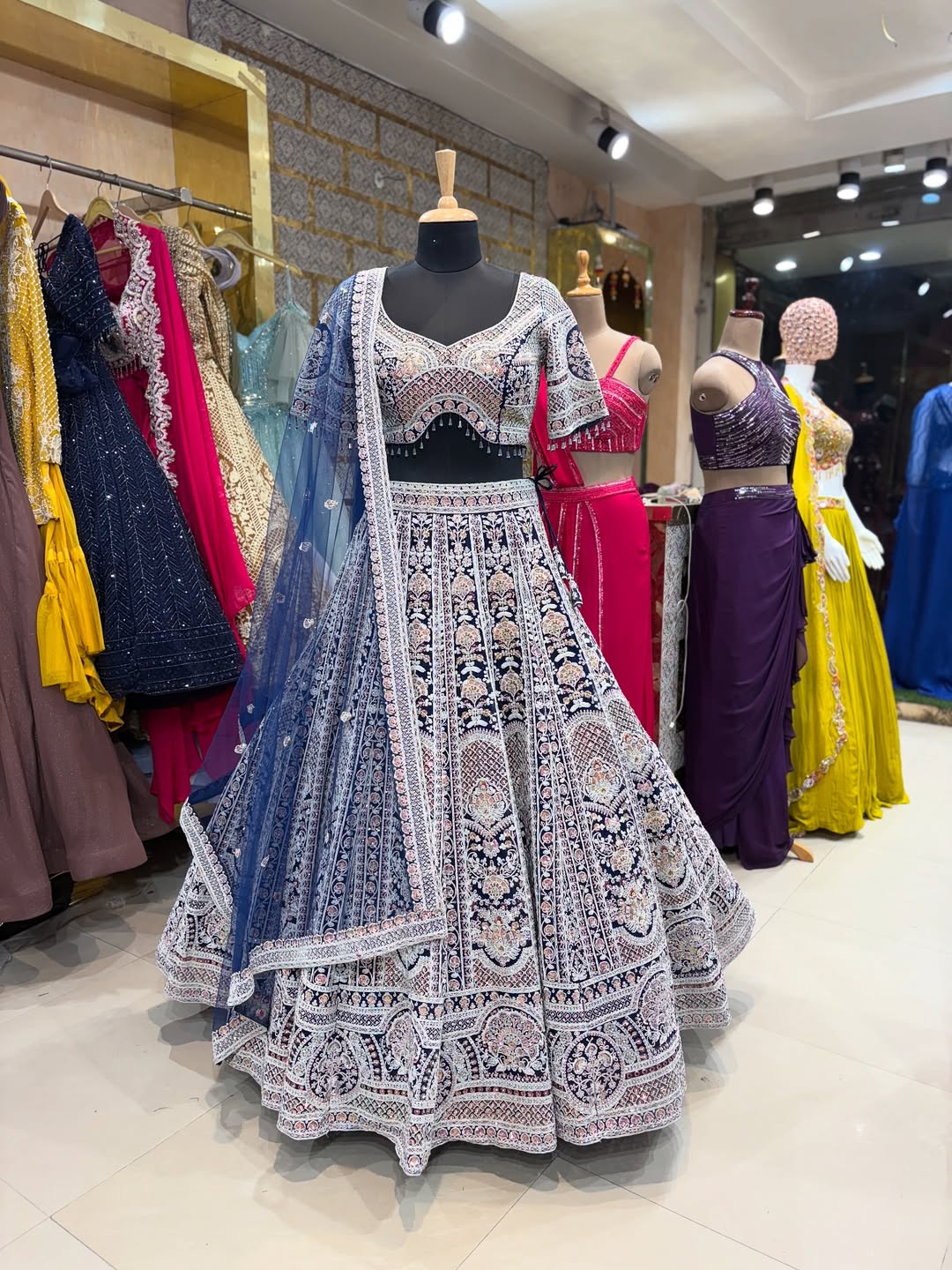 Royal Navy Blue Heavy Embroidered Lehenga Choli with Net Dupatta – Wedding & Designer Wear