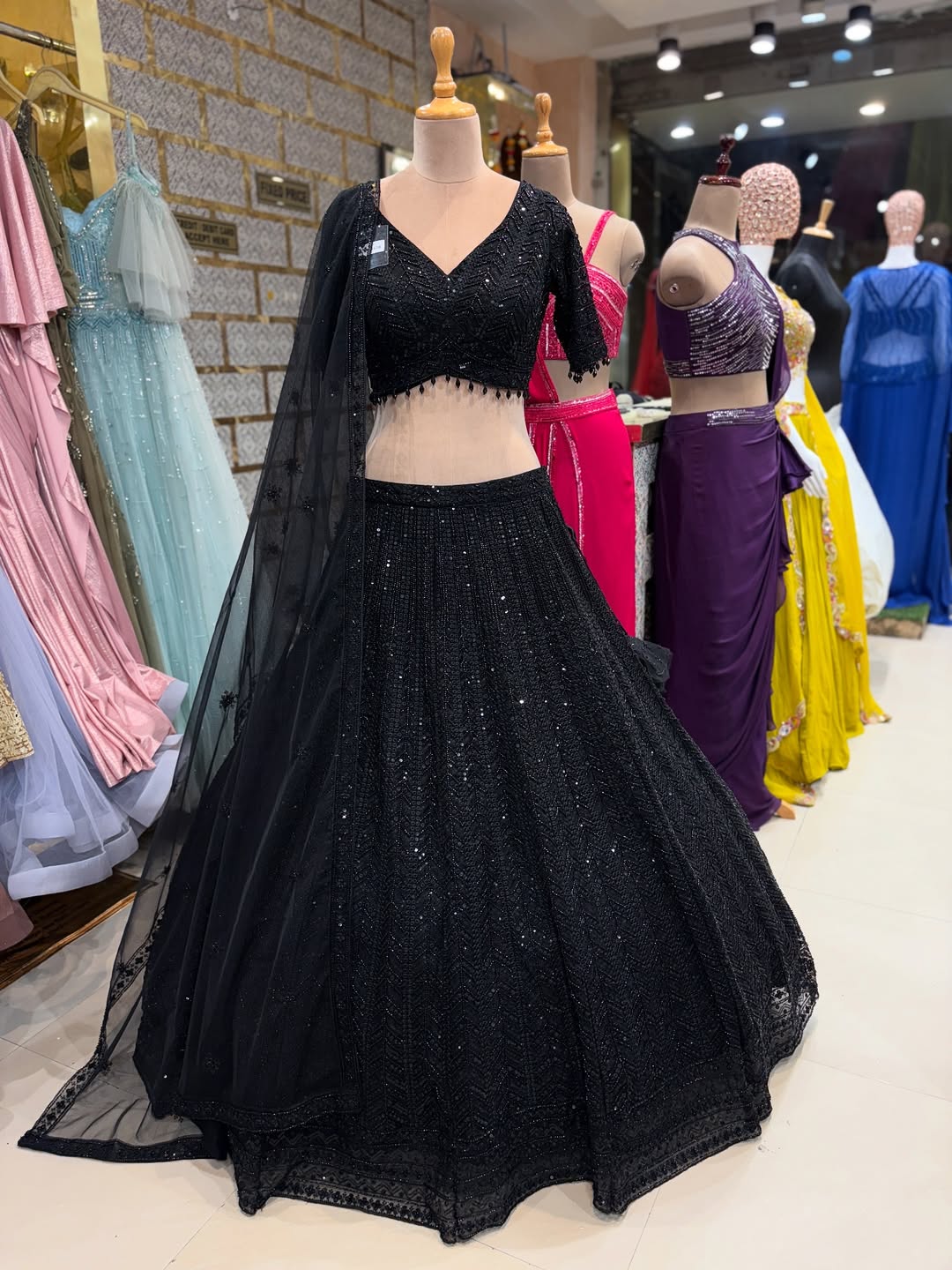Elegant Black Sequin Embellished Lehenga Choli with Net Dupatta – Party & Cocktail Wear