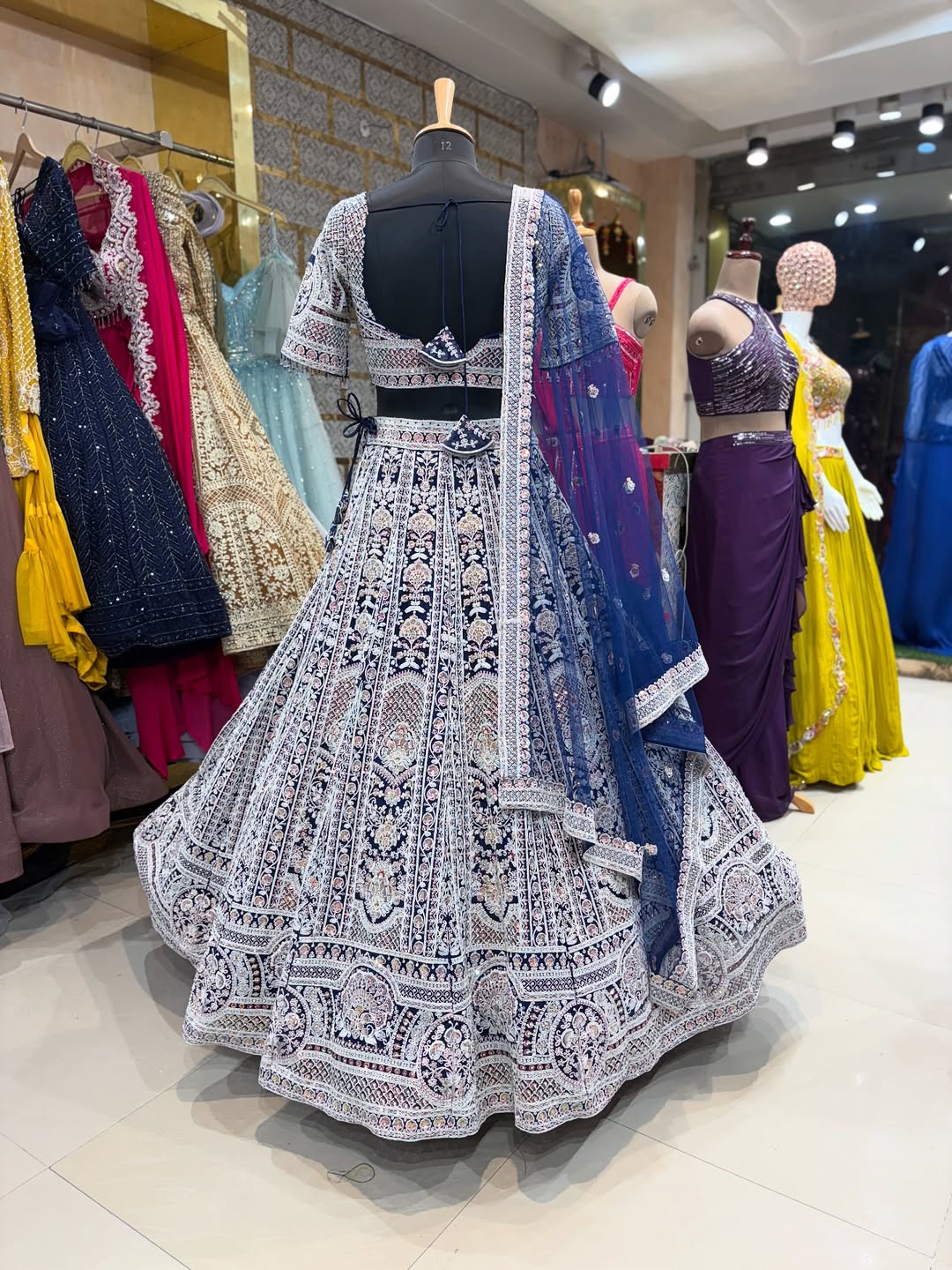 Royal Navy Blue Heavy Embroidered Lehenga Choli with Net Dupatta – Wedding & Designer Wear