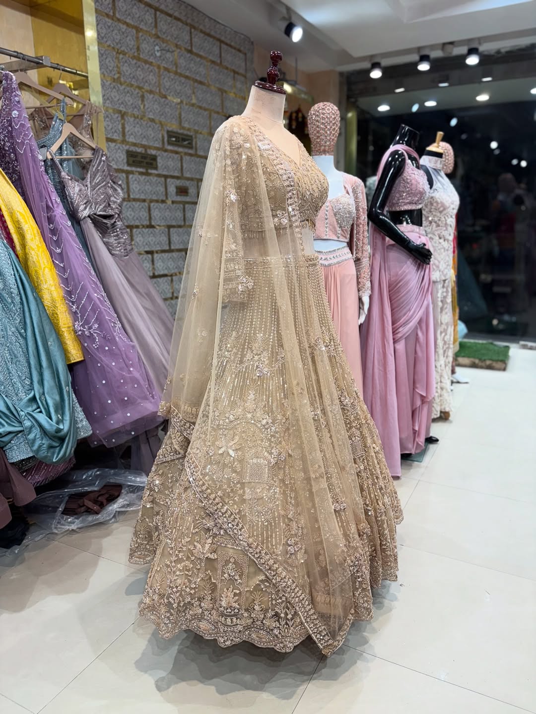Luxury Beige Embroidered Lehenga Choli with Dupatta – Bridal & Party Wear