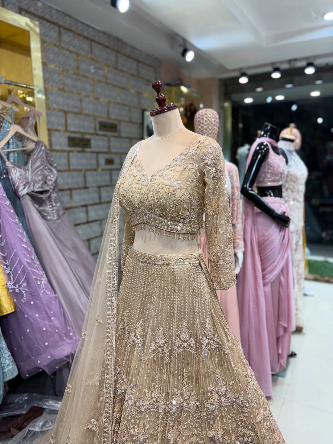 Luxury Beige Embroidered Lehenga Choli with Dupatta – Bridal & Party Wear