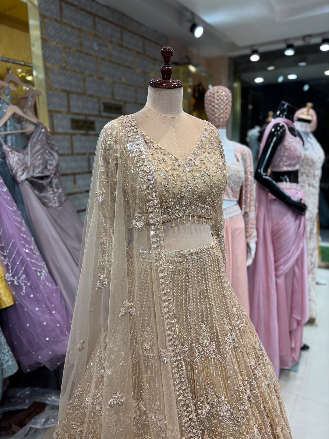 Luxury Beige Embroidered Lehenga Choli with Dupatta – Bridal & Party Wear