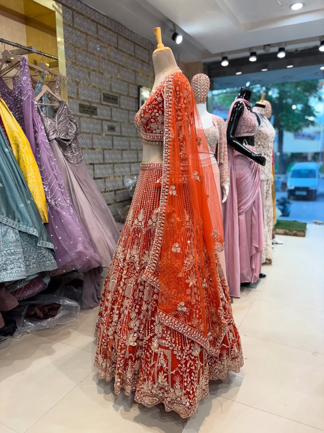 Designer Red Bridal Embroidered Lehenga Choli with Dupatta