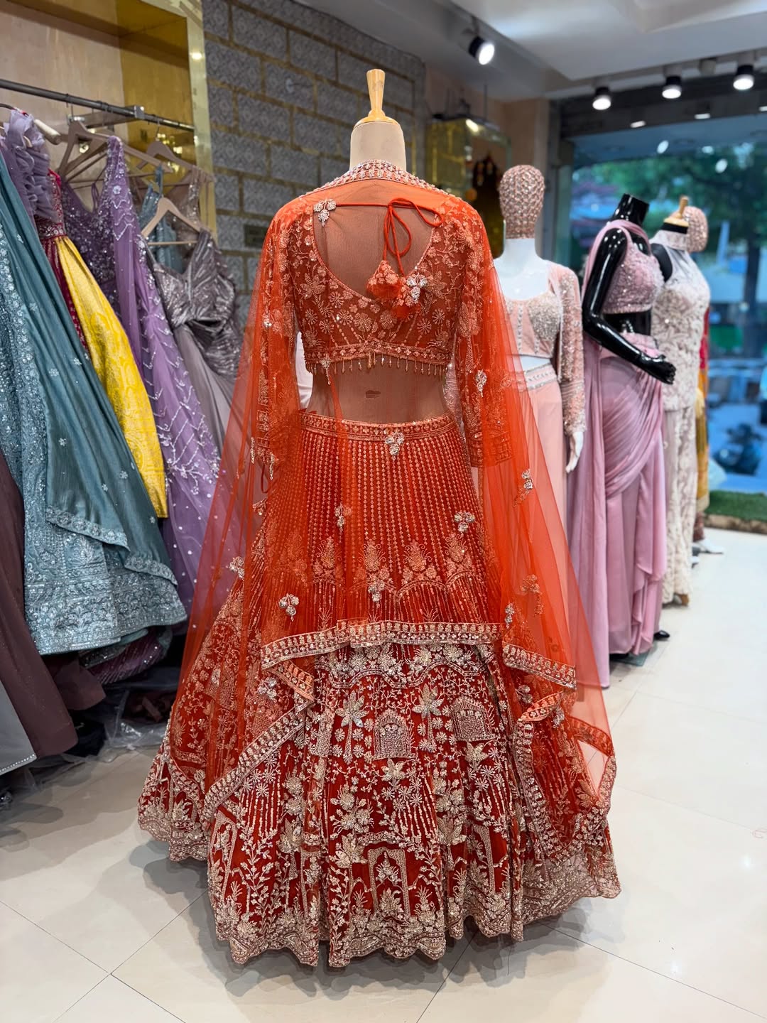 Designer Red Bridal Embroidered Lehenga Choli with Dupatta