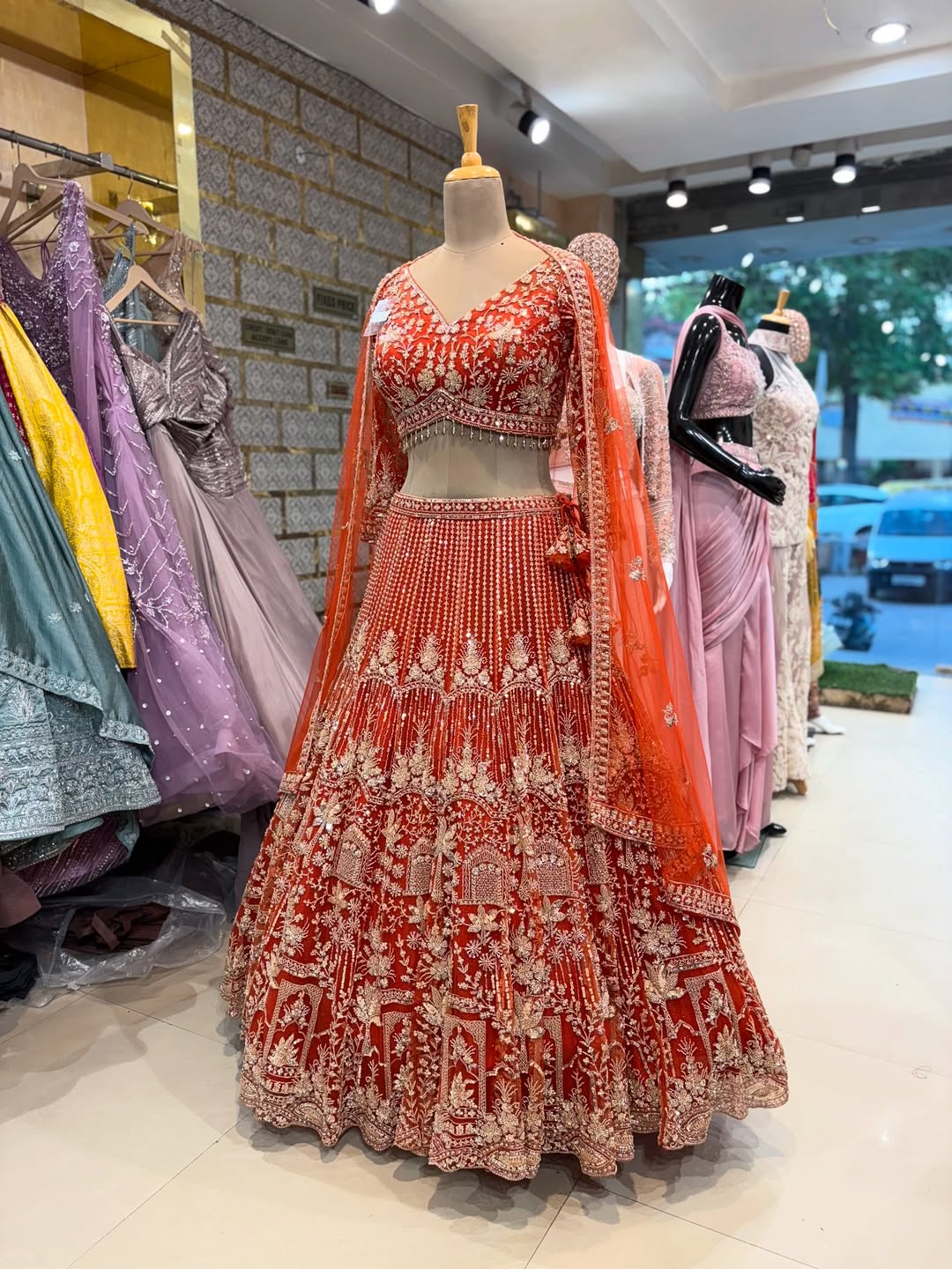Designer Red Bridal Embroidered Lehenga Choli with Dupatta
