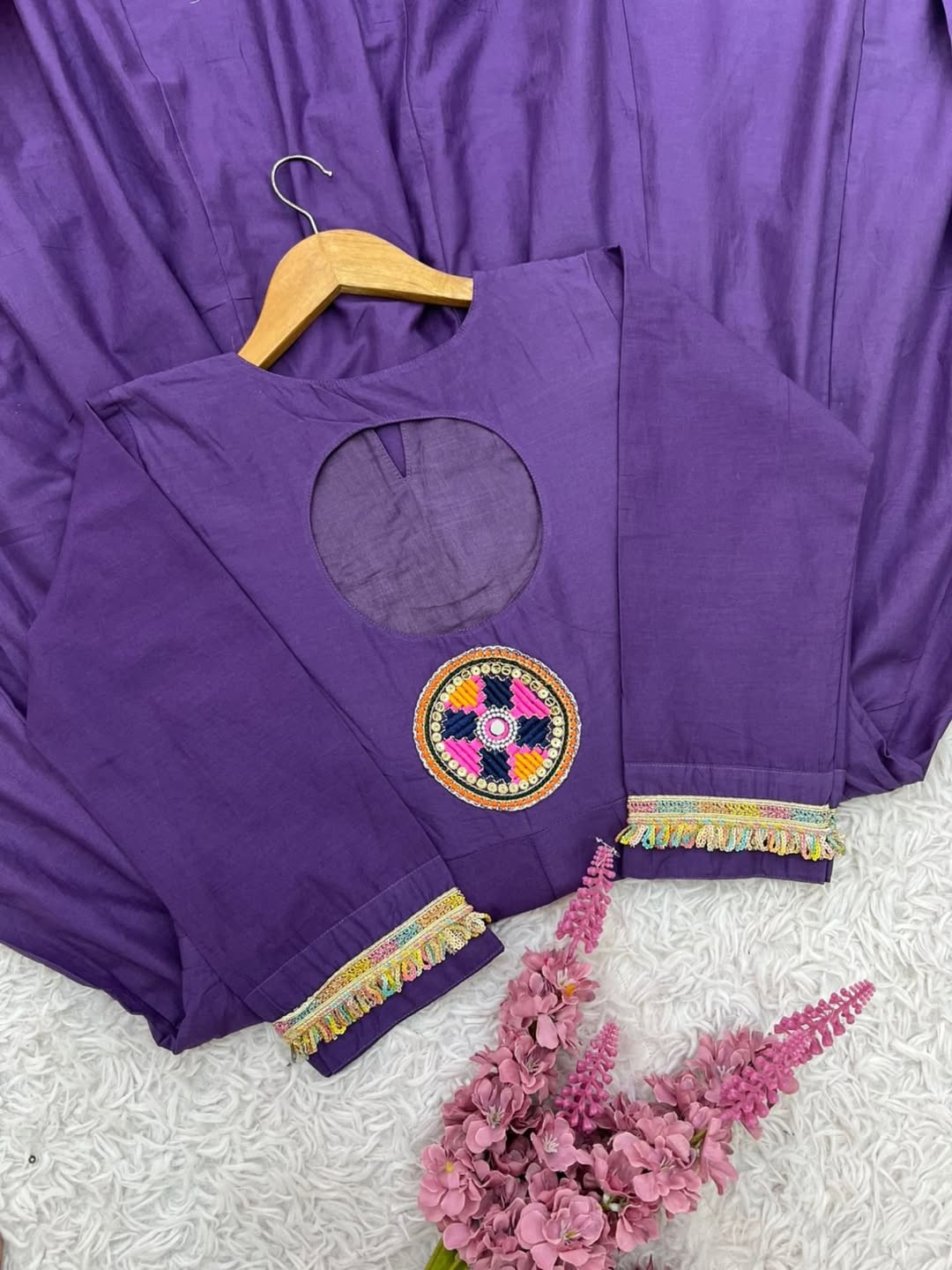 Purple Anarkali Suit with Colorful Embroidered Dupatta
