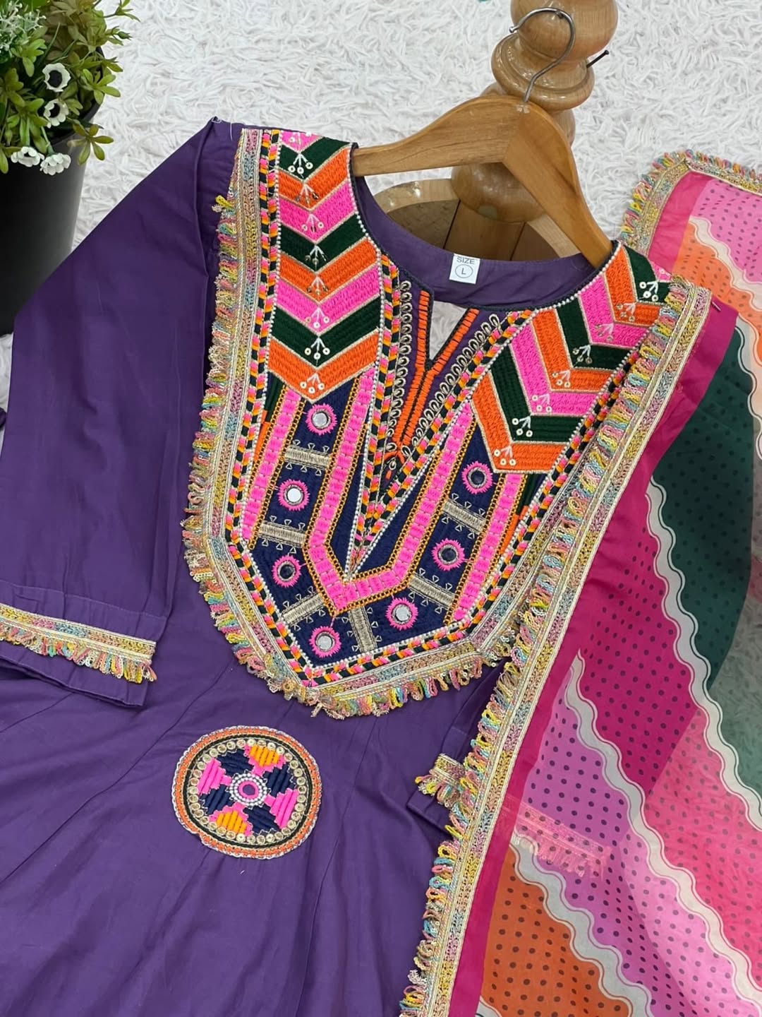 Purple Anarkali Suit with Colorful Embroidered Dupatta