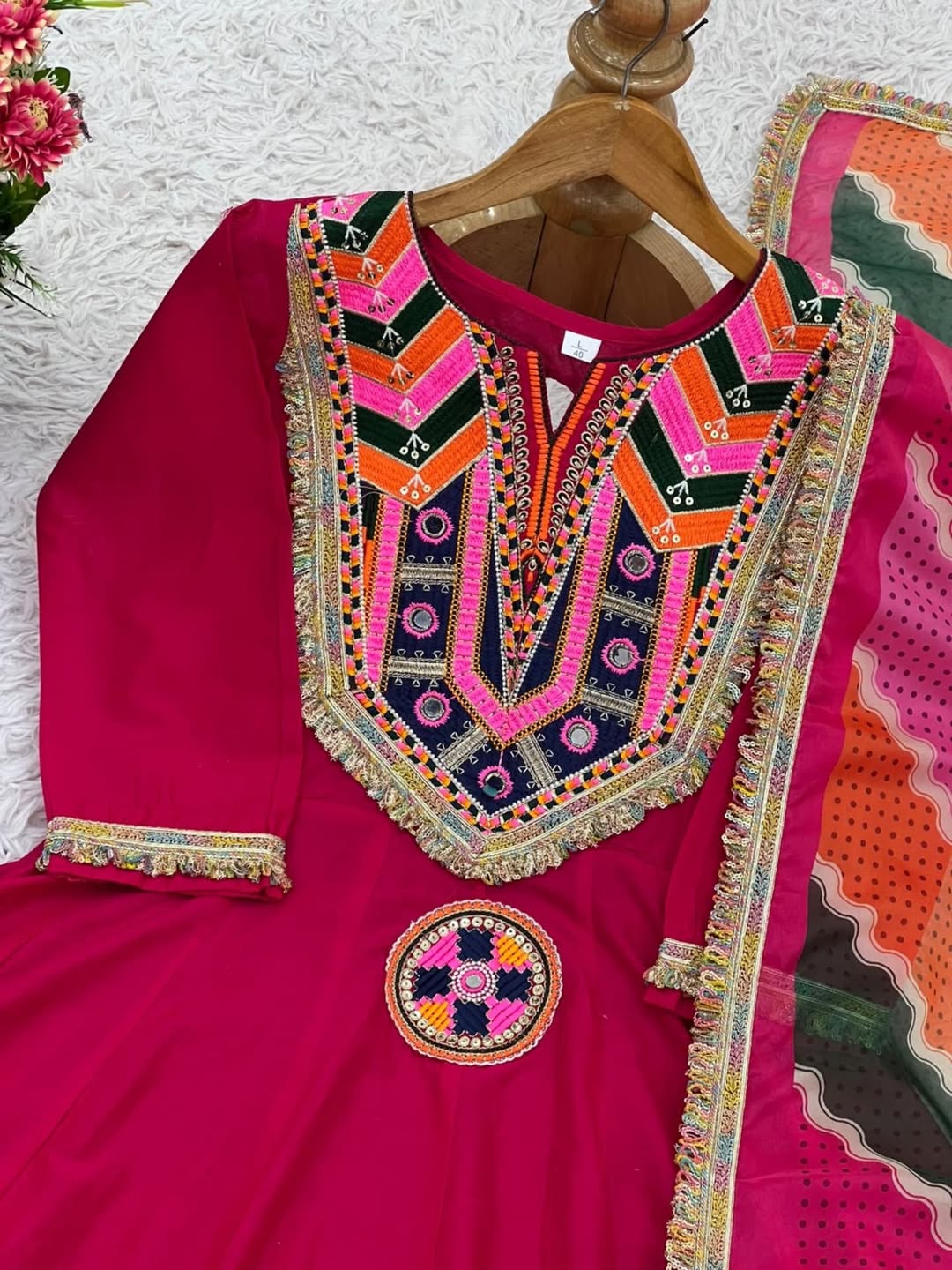 Vibrant Pink Anarkali Suit with Multicolor Dupatta