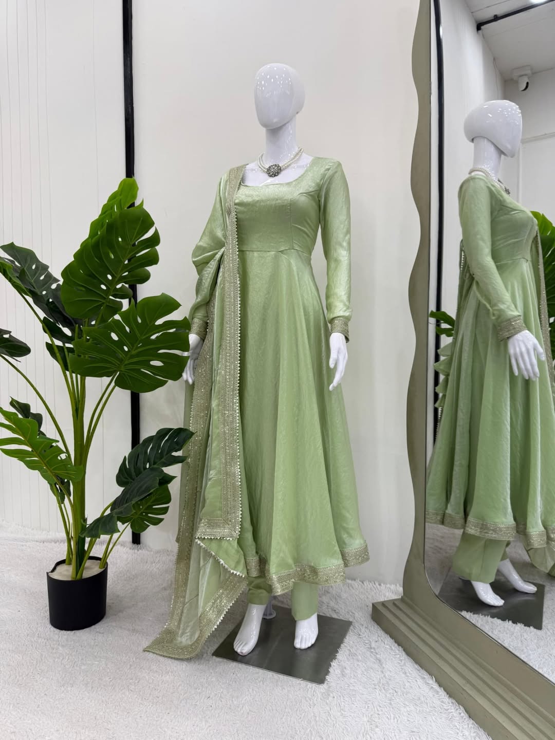 Elegant Pastel Green Anarkali Suit with Dupatta – Festive & Party Wear