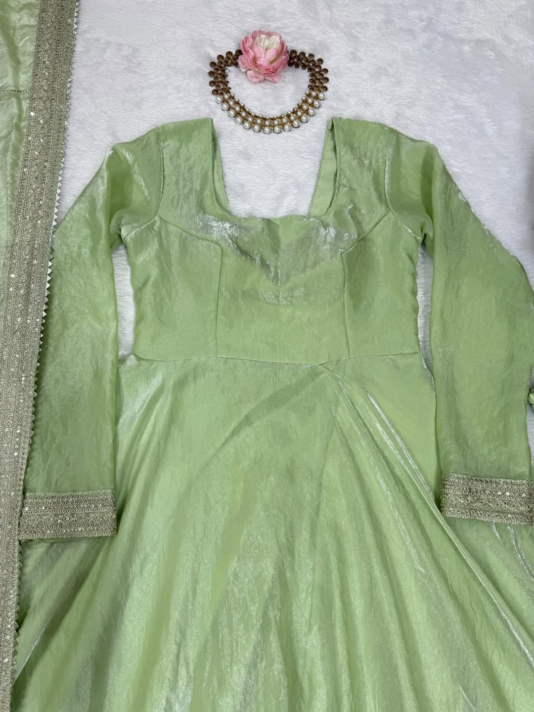 Elegant Pastel Green Anarkali Suit with Dupatta – Festive & Party Wear