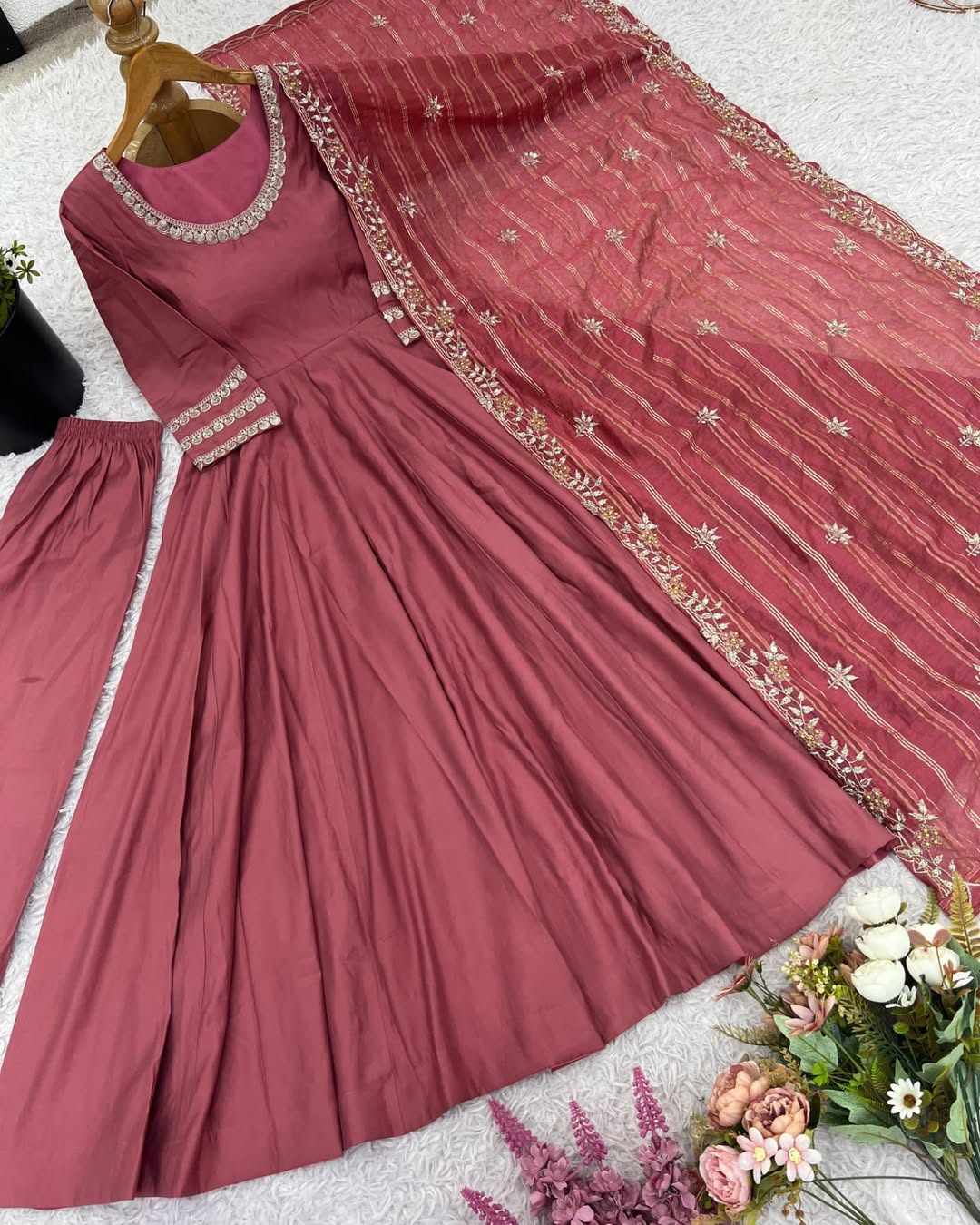 Maroon Anarkali Suit with Colorful Embroidered Dupatta