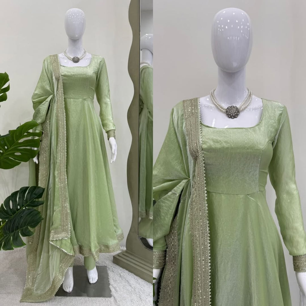 Elegant Pastel Green Anarkali Suit with Dupatta – Festive & Party Wear