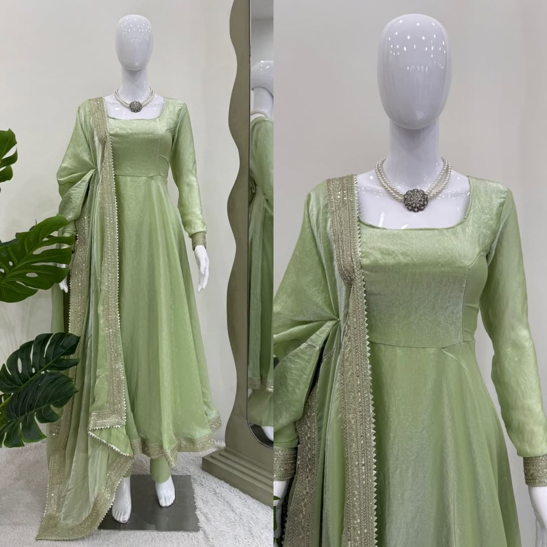 Elegant Pastel Green Anarkali Suit with Dupatta – Festive & Party Wear