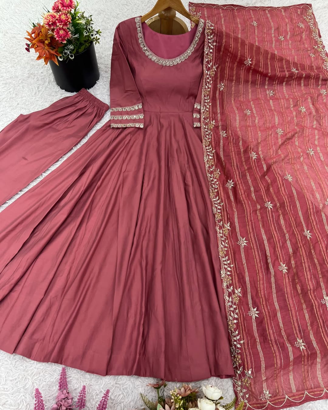 Maroon Anarkali Suit with Colorful Embroidered Dupatta