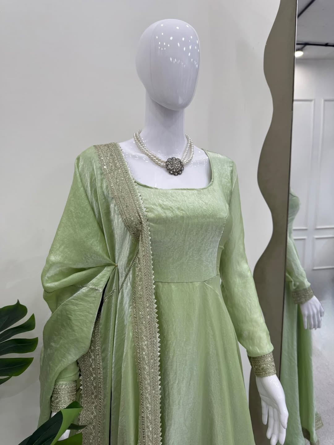 Elegant Pastel Green Anarkali Suit with Dupatta – Festive & Party Wear