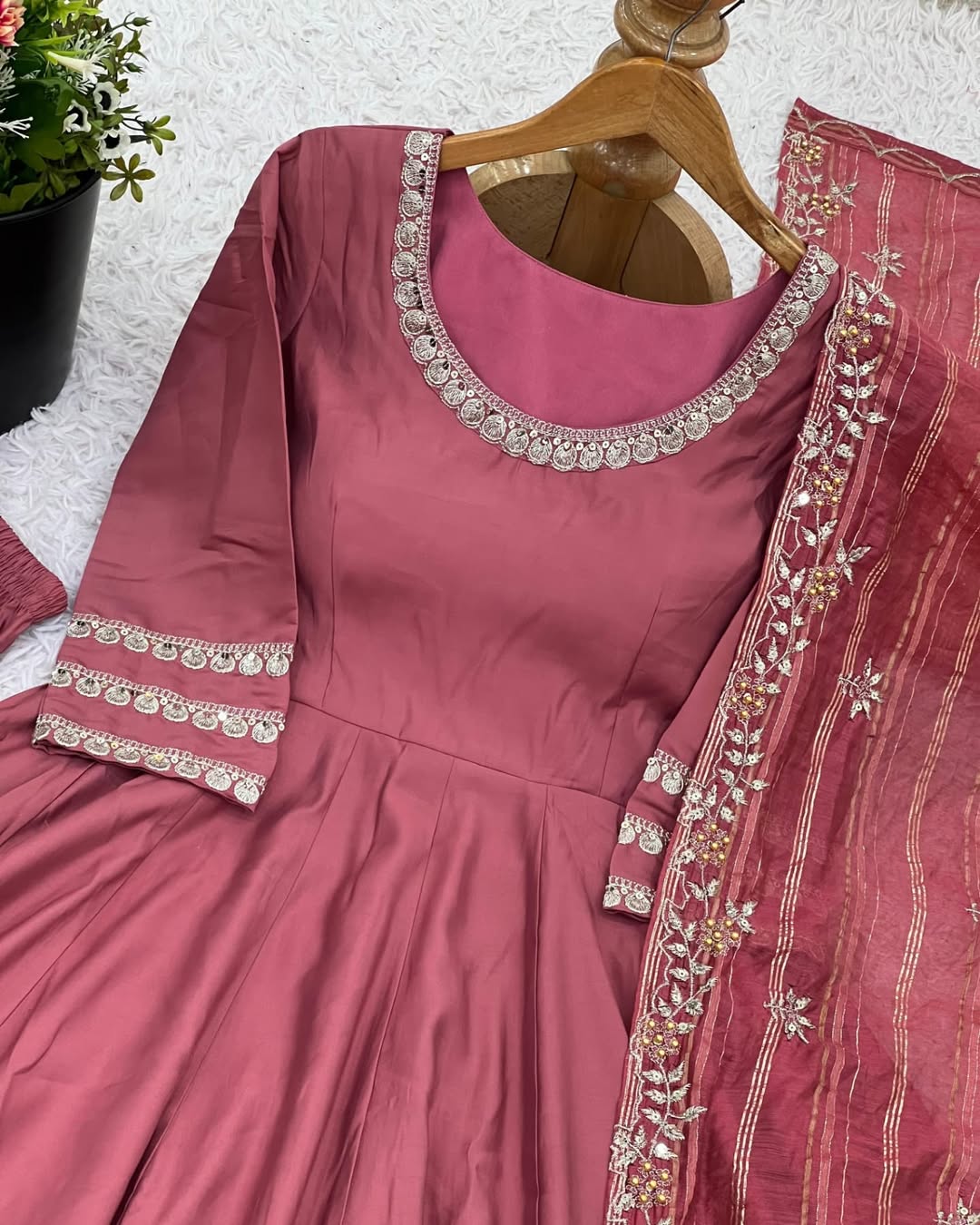 Maroon Anarkali Suit with Colorful Embroidered Dupatta