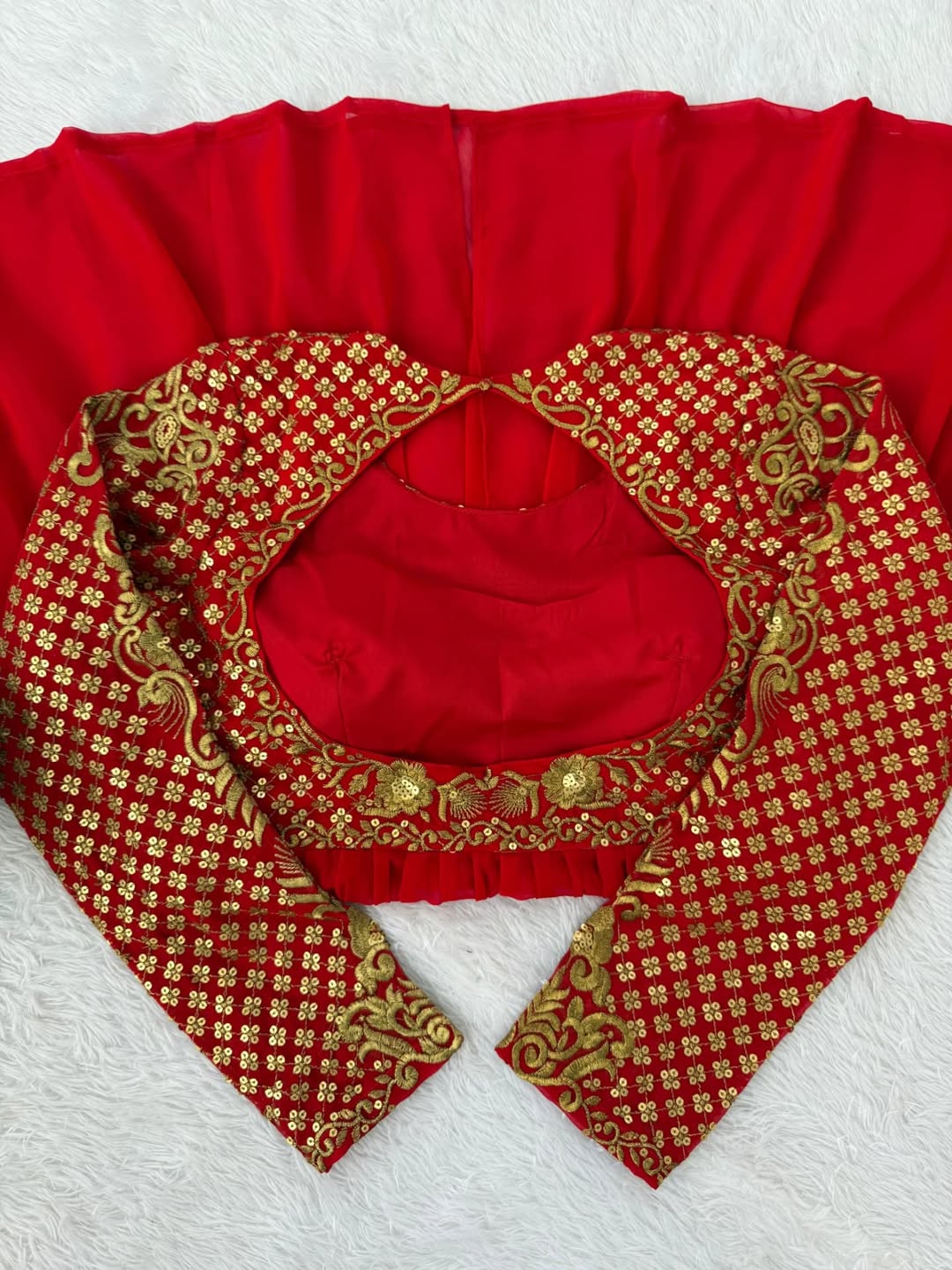 Red Georgette Anarkali Gown with Embroidered Bodice & Dupatta – Festive & Wedding Wear