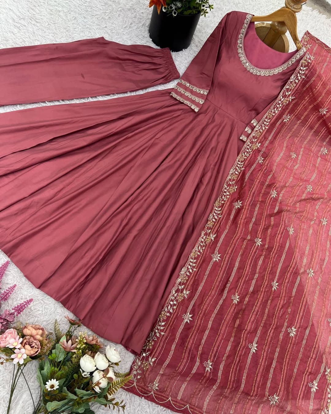 Maroon Anarkali Suit with Colorful Embroidered Dupatta