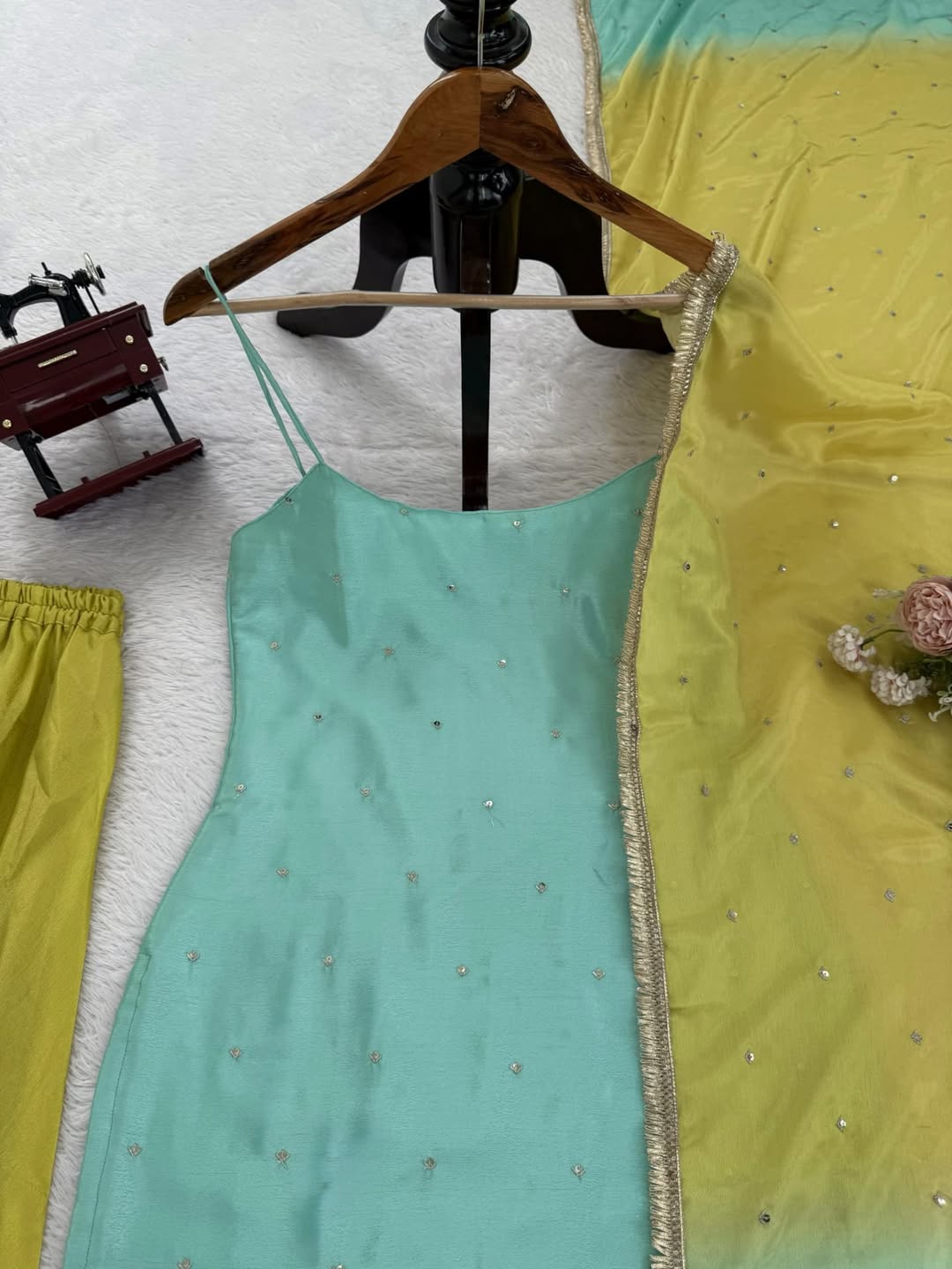 Sea Green & Lime Yellow Sharara Set with Minimal Embellishments – Festive & Party Wear