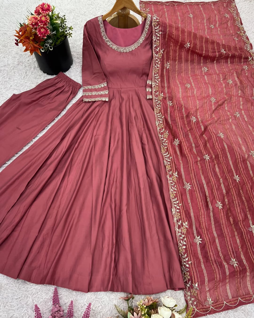 Maroon Anarkali Suit with Colorful Embroidered Dupatta