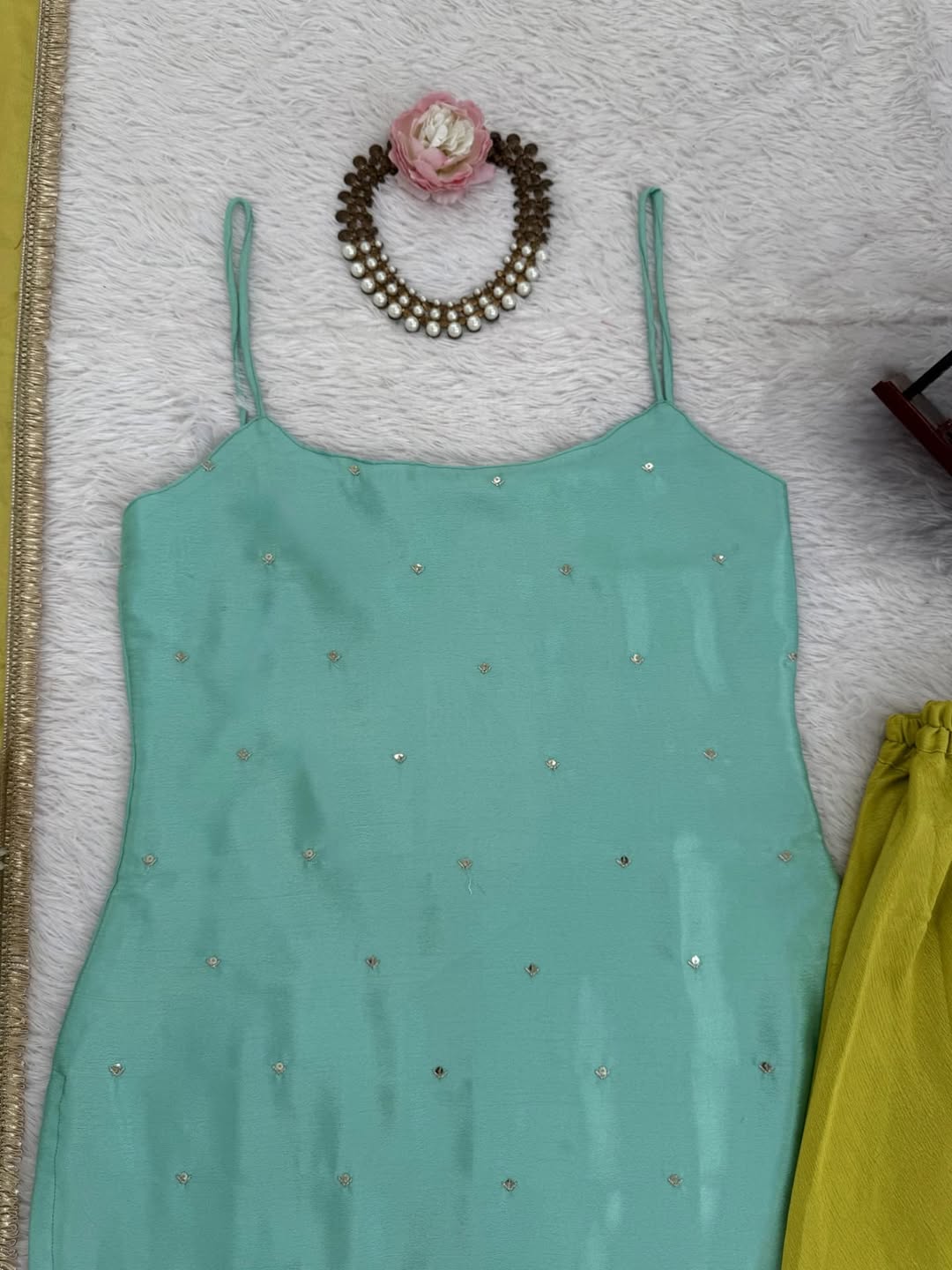 Sea Green & Lime Yellow Sharara Set with Minimal Embellishments – Festive & Party Wear